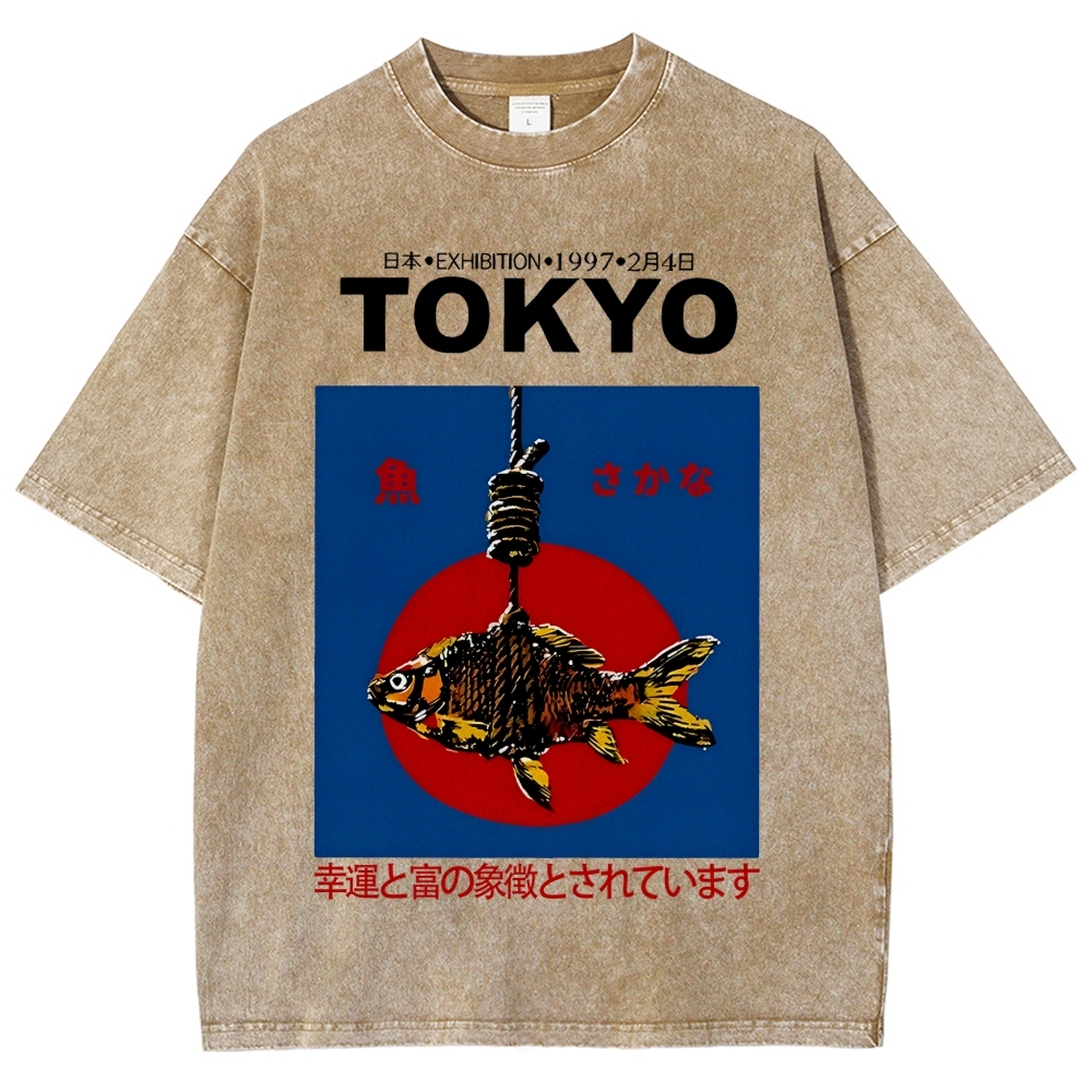 1997 Tokyo fish retro Japanese Vintage Washed T-shirt