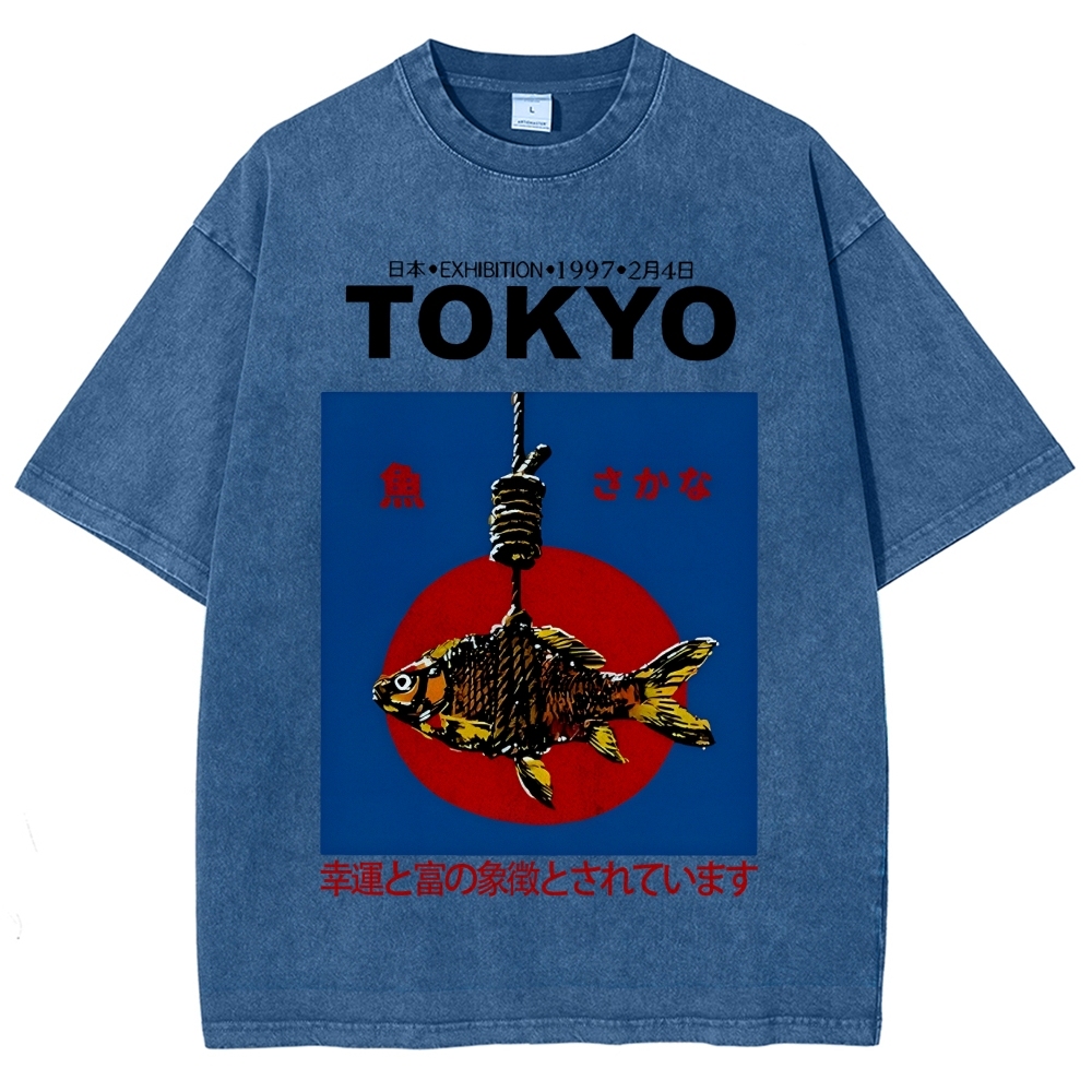 1997 Tokyo fish retro Japanese Vintage Washed T-shirt