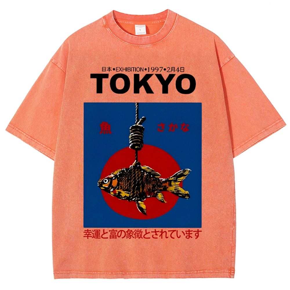 1997 Tokyo fish retro Japanese Vintage Washed T-shirt