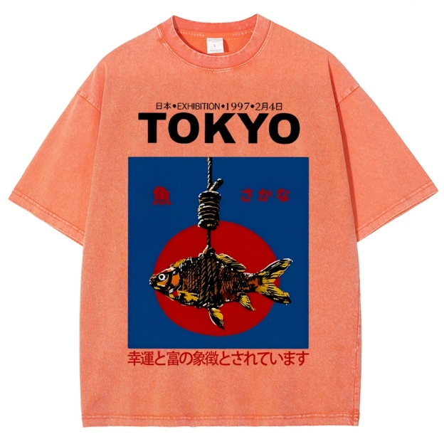 1997 Tokyo fish retro Japanese Vintage Washed T-shirt
