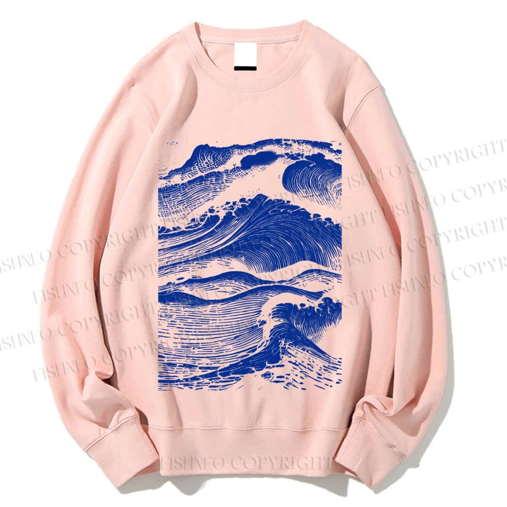 Unisex Vintage Japanese Wave Printed Sweatshirt