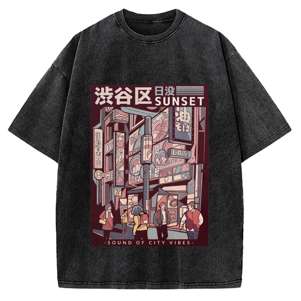 Street Of Sunset Shibuya Japan Vintage Washed T-shirt