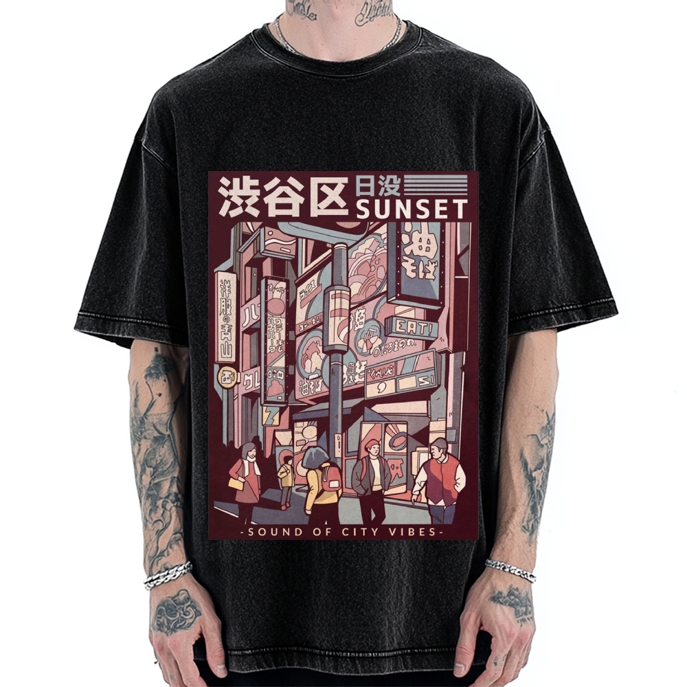 Street Of Sunset Shibuya Japan Vintage Washed T-shirt