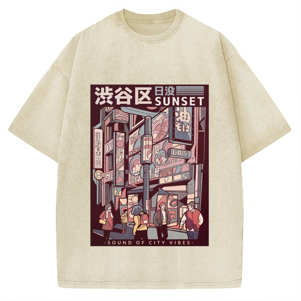 Street Of Sunset Shibuya Japan Vintage Washed T-shirt
