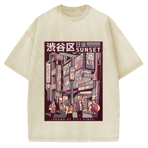 Street Of Sunset Shibuya Japan Vintage Washed T-shirt