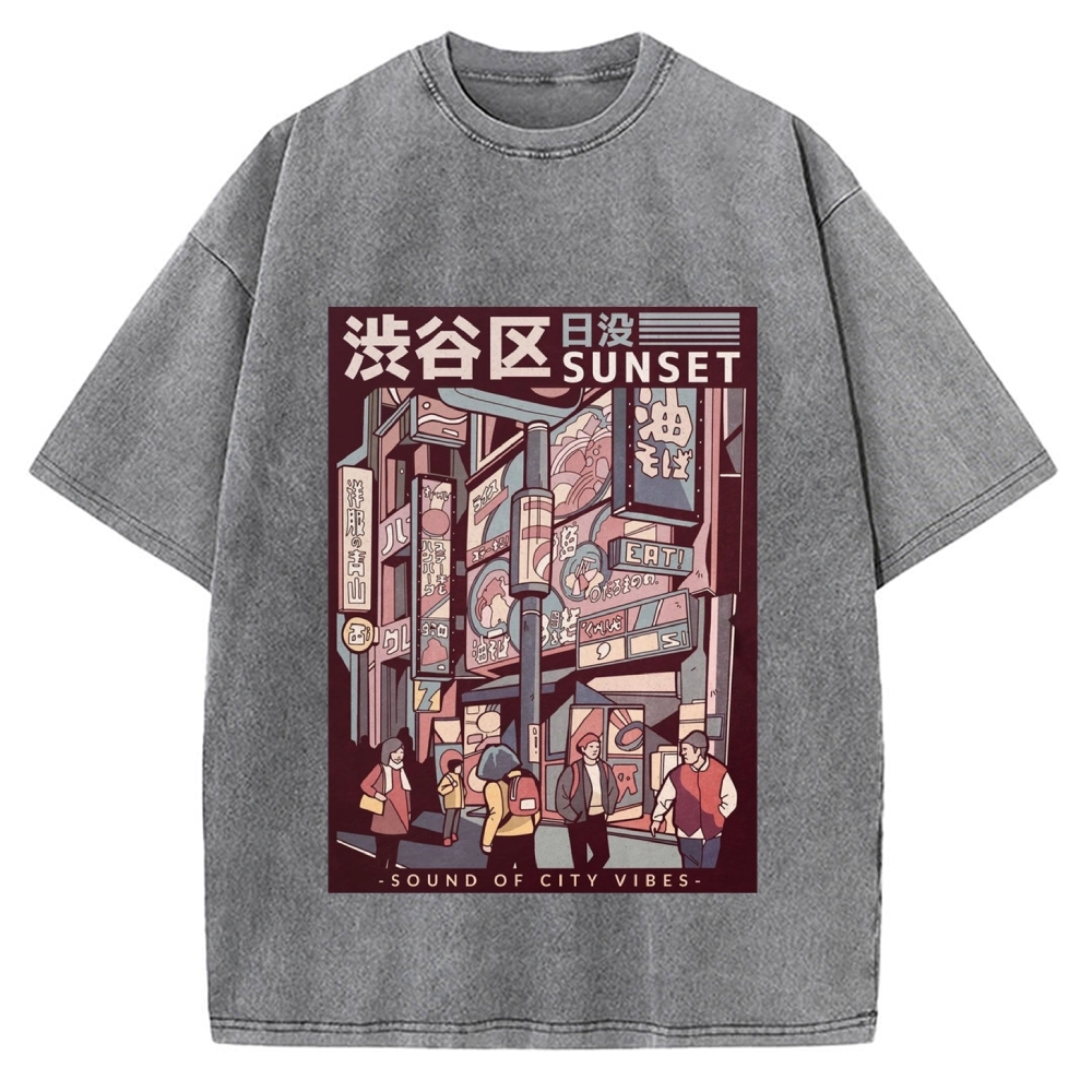 Street Of Sunset Shibuya Japan Vintage Washed T-shirt