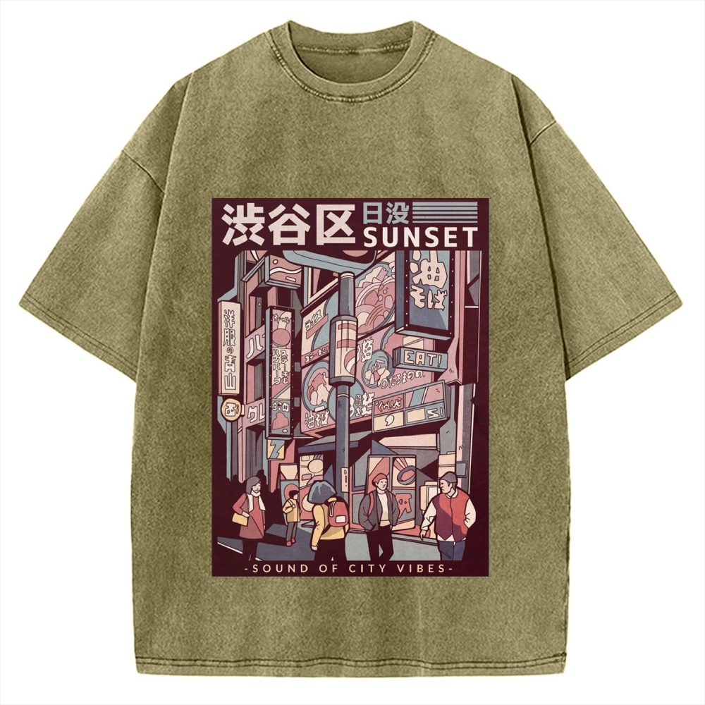 Street Of Sunset Shibuya Japan Vintage Washed T-shirt