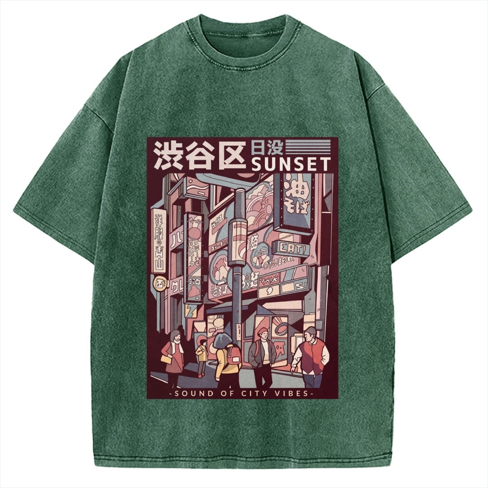 Street Of Sunset Shibuya Japan Vintage Washed T-shirt
