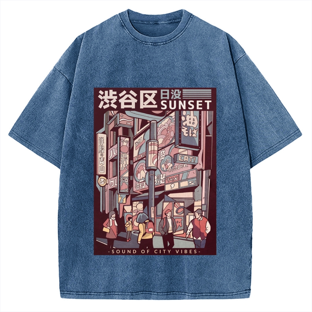 Street Of Sunset Shibuya Japan Vintage Washed T-shirt