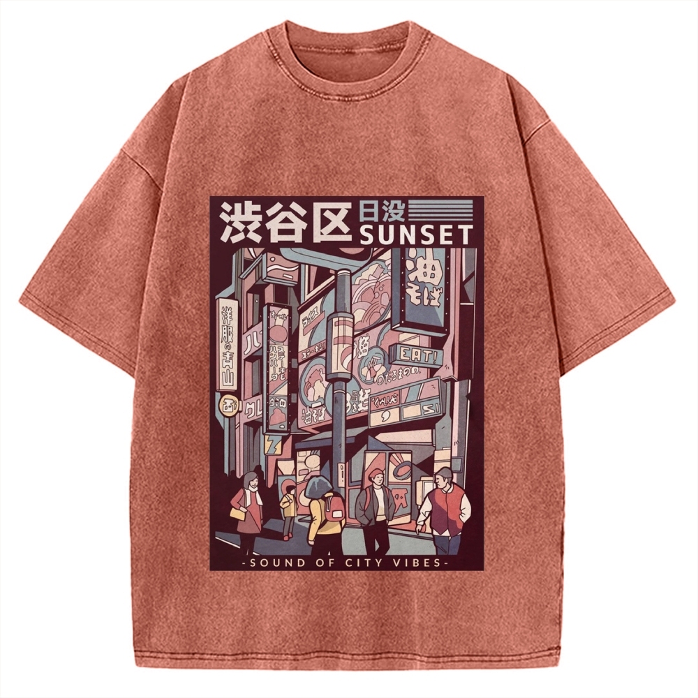 Street Of Sunset Shibuya Japan Vintage Washed T-shirt