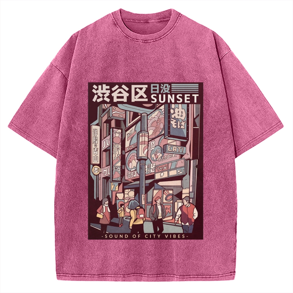 Street Of Sunset Shibuya Japan Vintage Washed T-shirt