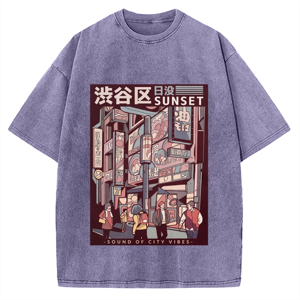 Street Of Sunset Shibuya Japan Vintage Washed T-shirt