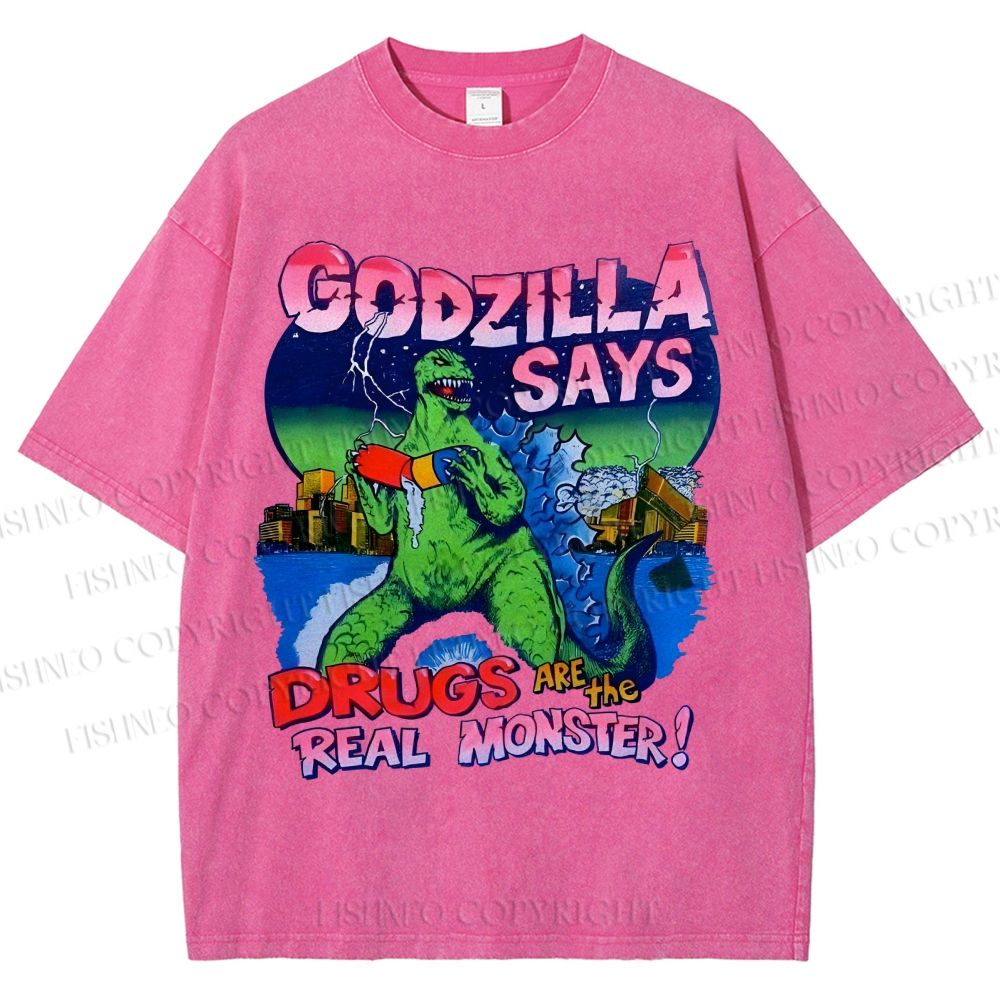 Unisex Godzilla Printed Washed Tee
