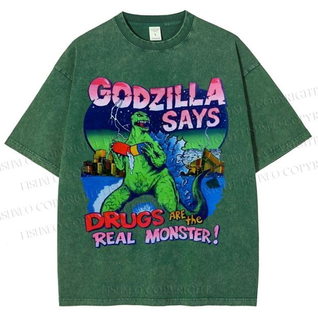 Unisex Godzilla Printed Washed Tee