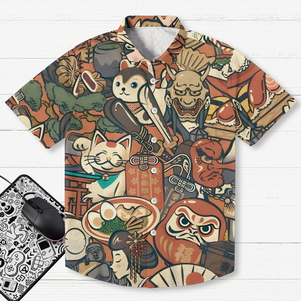 Japanese Traditional Elements Button-up Shirt