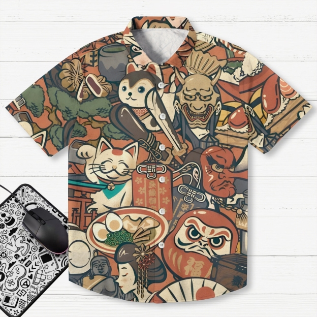 Japanese Traditional Elements Button-up Shirt