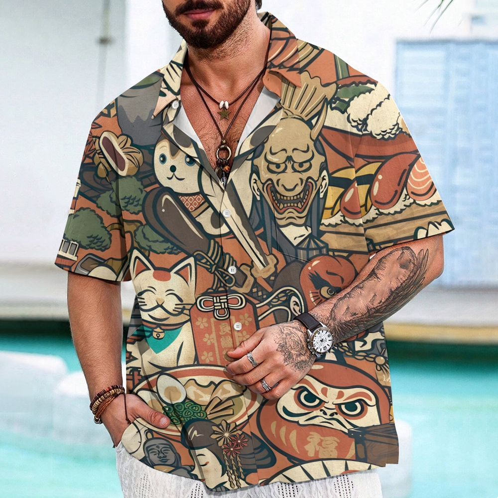 Japanese Traditional Elements Button-up Shirt