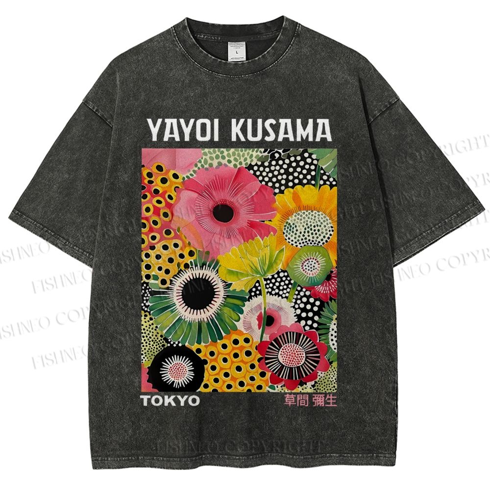 Unisex Flowers Yayoi Kusama Printed Washed Tee