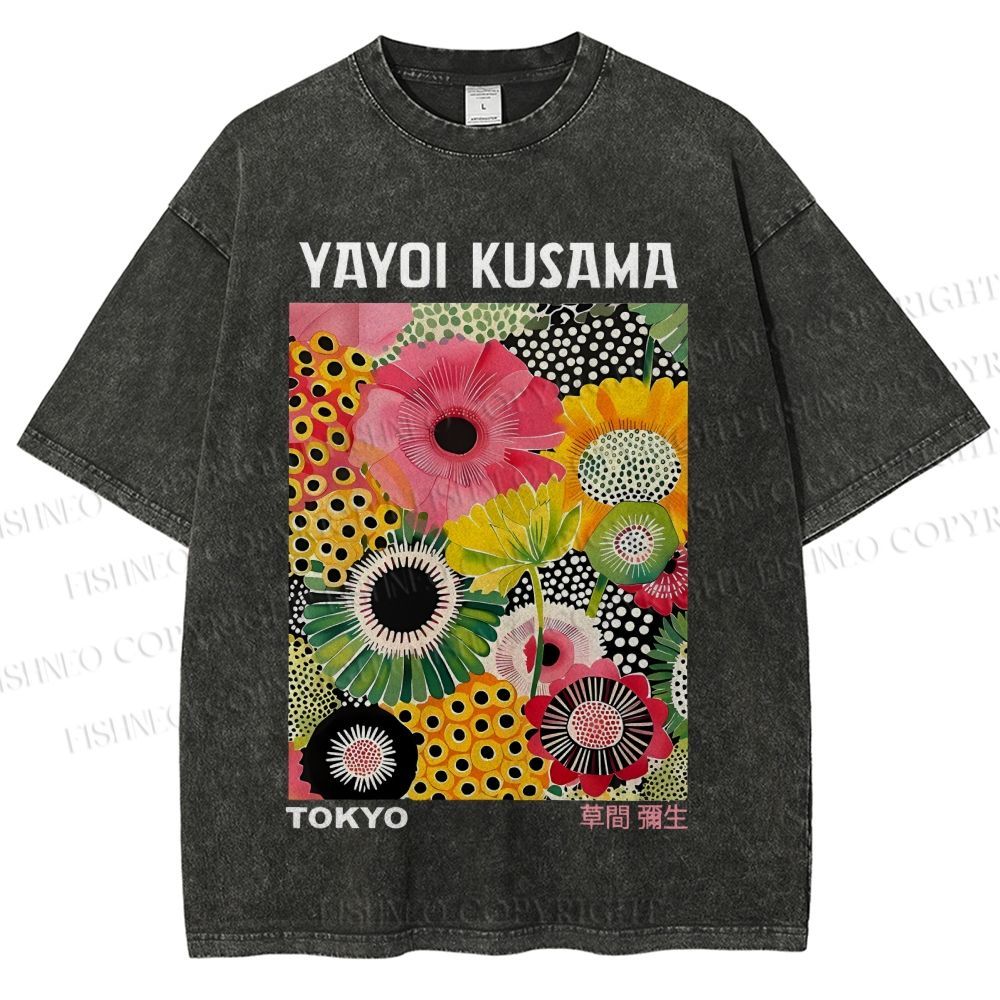 Unisex Flowers Yayoi Kusama Printed Washed Tee