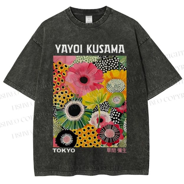 Unisex Flowers Yayoi Kusama Printed Washed Tee