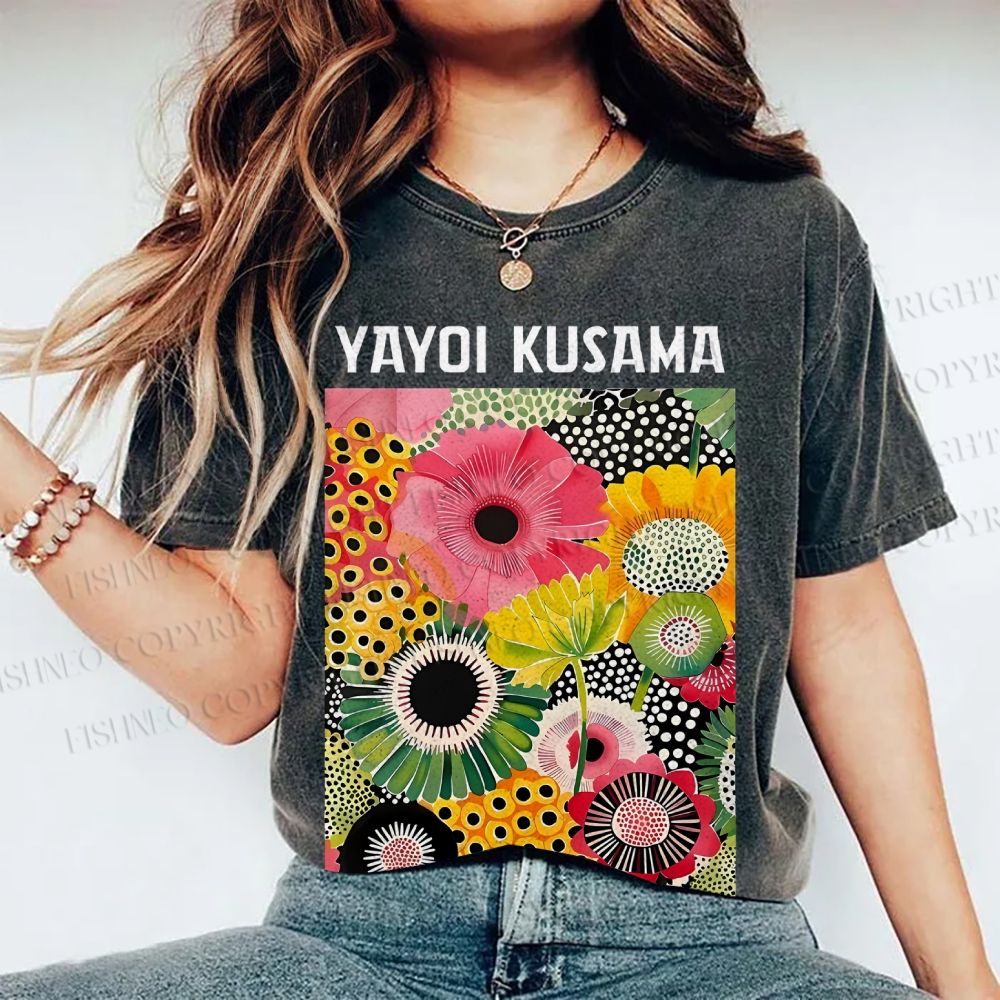 Unisex Flowers Yayoi Kusama Printed Washed Tee