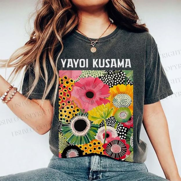 Unisex Flowers Yayoi Kusama Printed Washed Tee