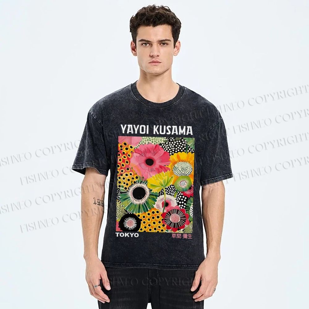 Unisex Flowers Yayoi Kusama Printed Washed Tee