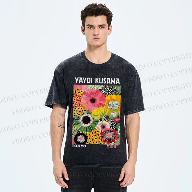 Unisex Flowers Yayoi Kusama Printed Washed Tee