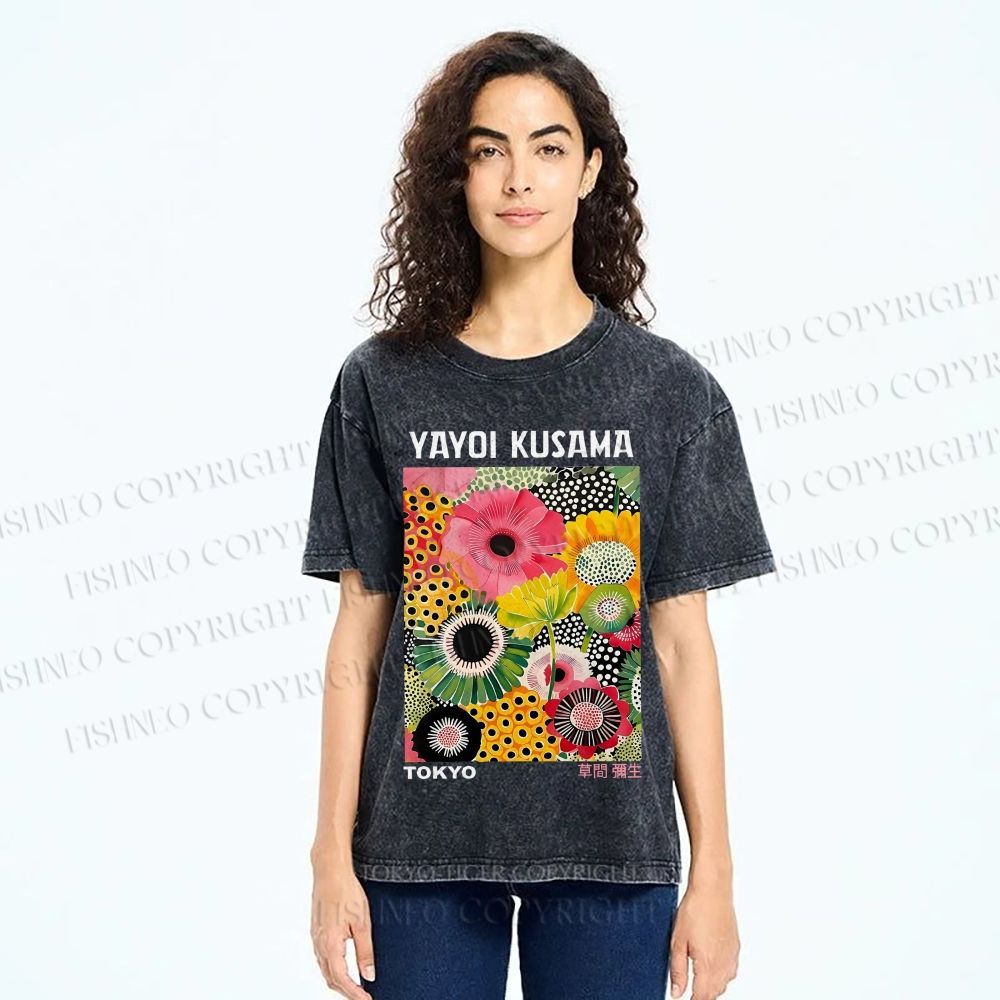 Unisex Flowers Yayoi Kusama Printed Washed Tee