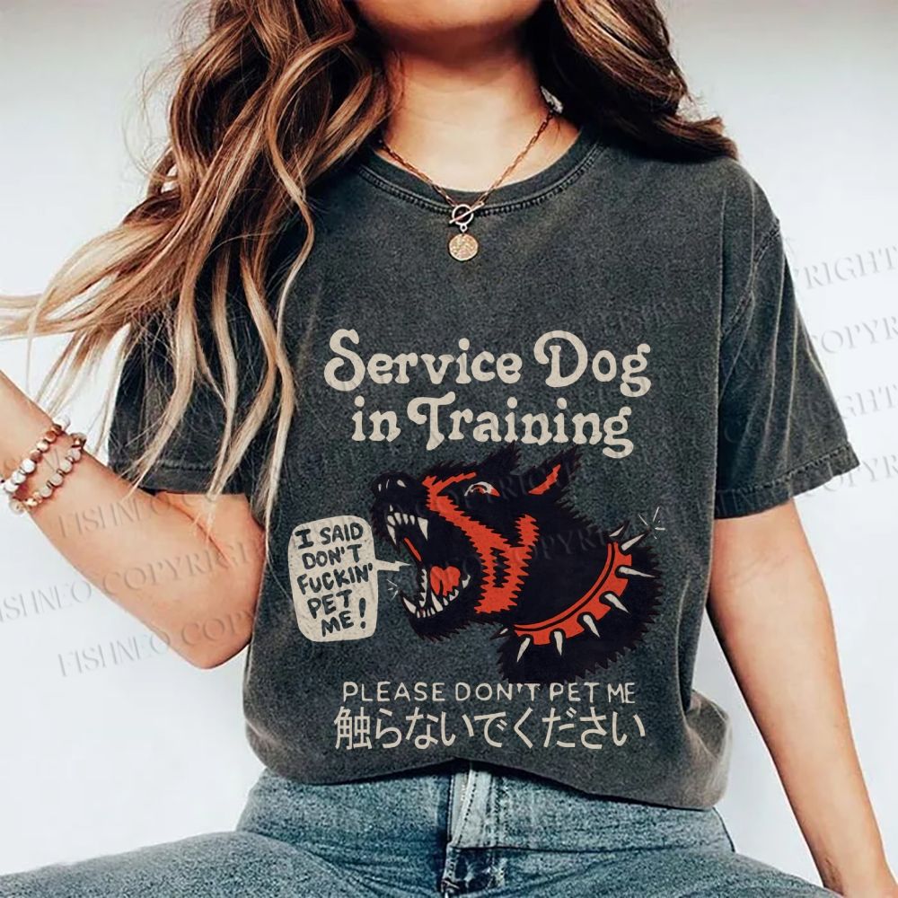 Unisex Japanese Trained Dog Do Not Pet Me Printed Washed Tee
