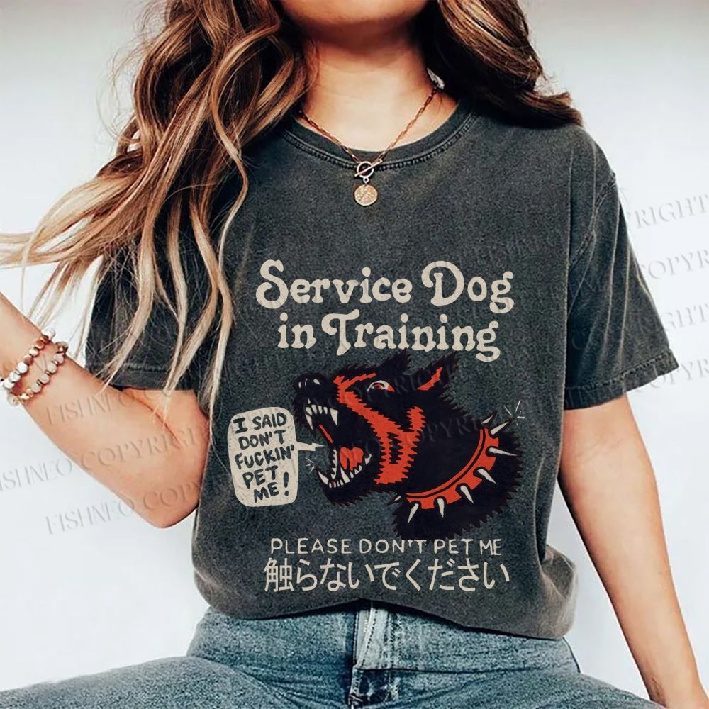 Unisex Japanese Trained Dog Do Not Pet Me Printed Washed Tee