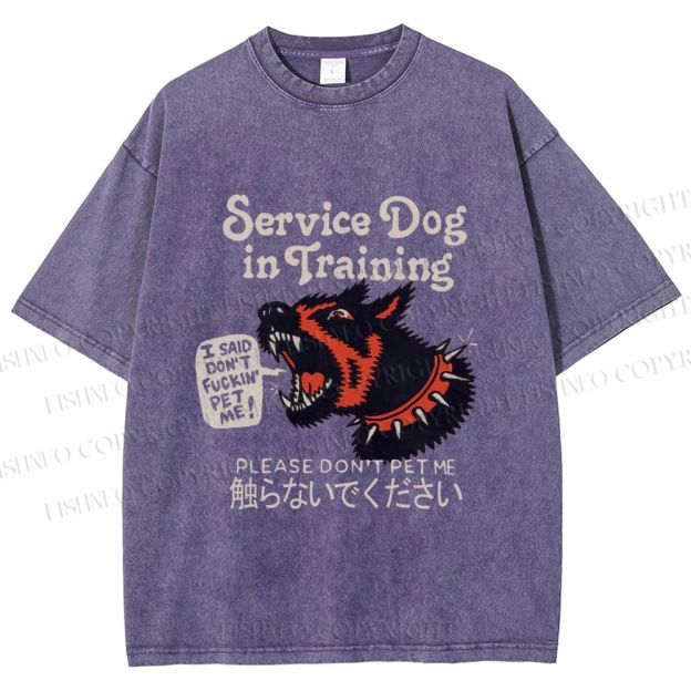 Unisex Japanese Trained Dog Do Not Pet Me Printed Washed Tee