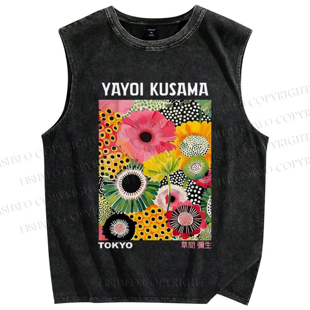 Unisex Flowers Yayoi Kusama Printed Washed Tank Top