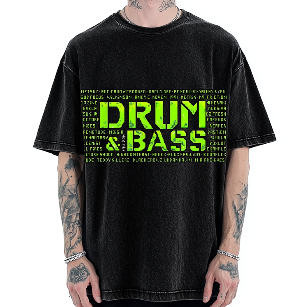 Drum And Bass Retro Mosaic Vintage Washed T-shirt