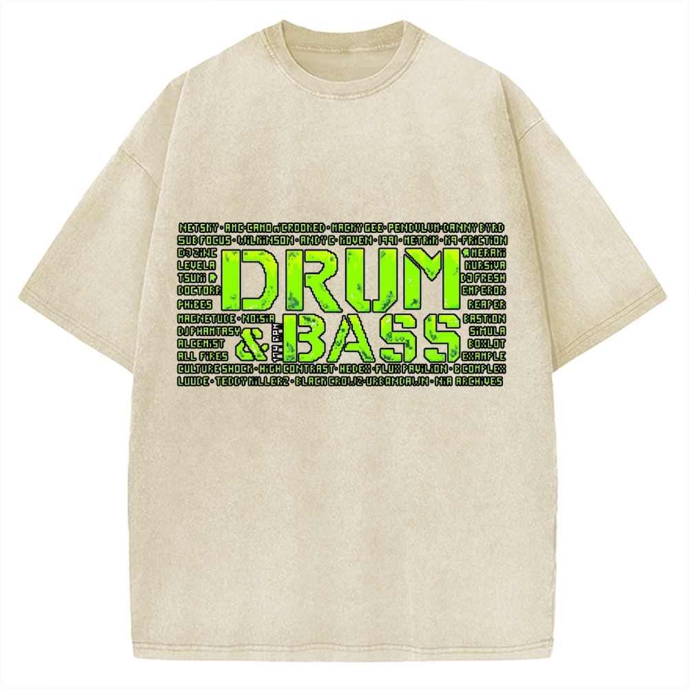 Drum And Bass Retro Mosaic Vintage Washed T-shirt