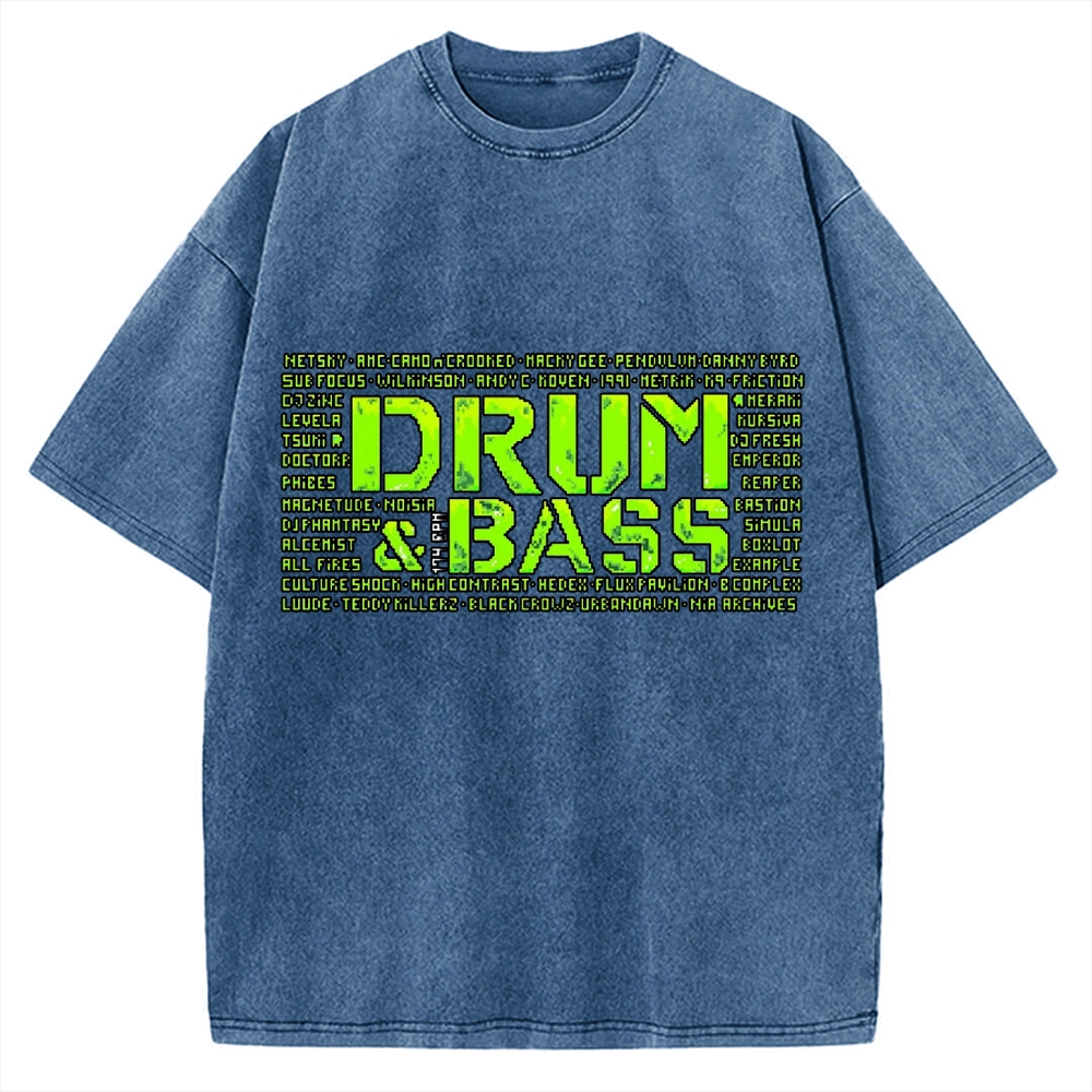 Drum And Bass Retro Mosaic Vintage Washed T-shirt