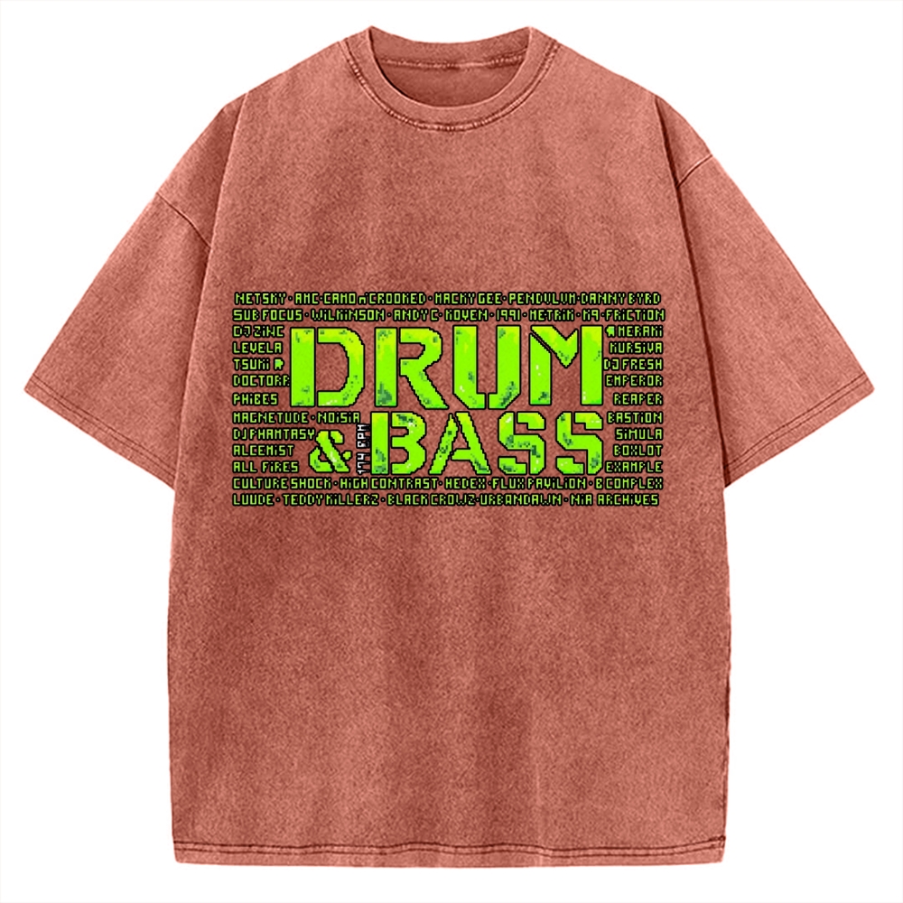 Drum And Bass Retro Mosaic Vintage Washed T-shirt