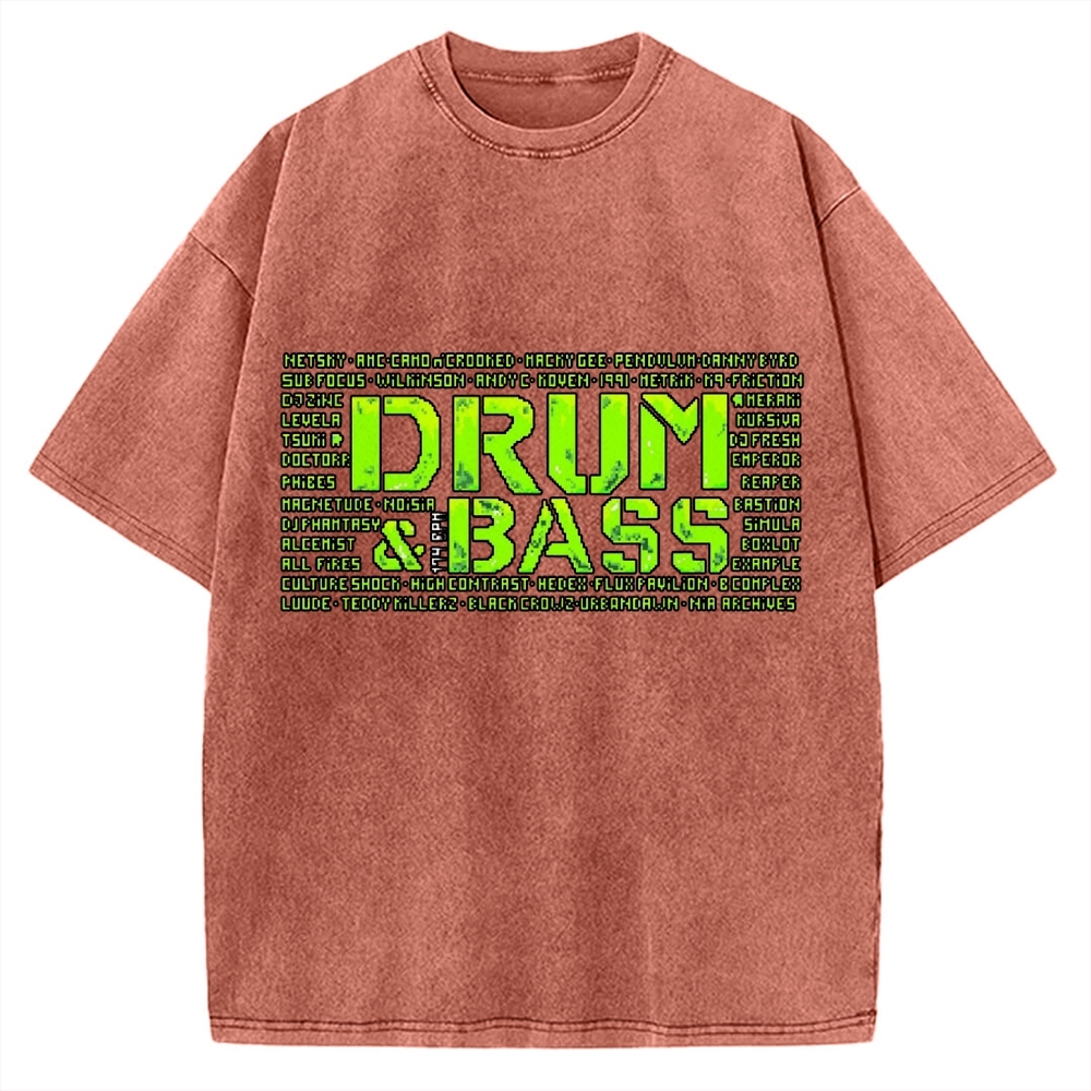 Drum And Bass Retro Mosaic Vintage Washed T-shirt