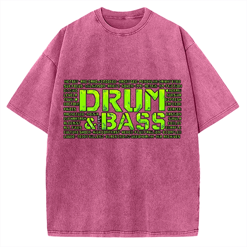 Drum And Bass Retro Mosaic Vintage Washed T-shirt