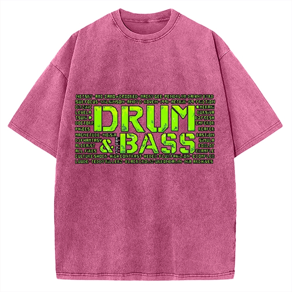 Drum And Bass Retro Mosaic Vintage Washed T-shirt