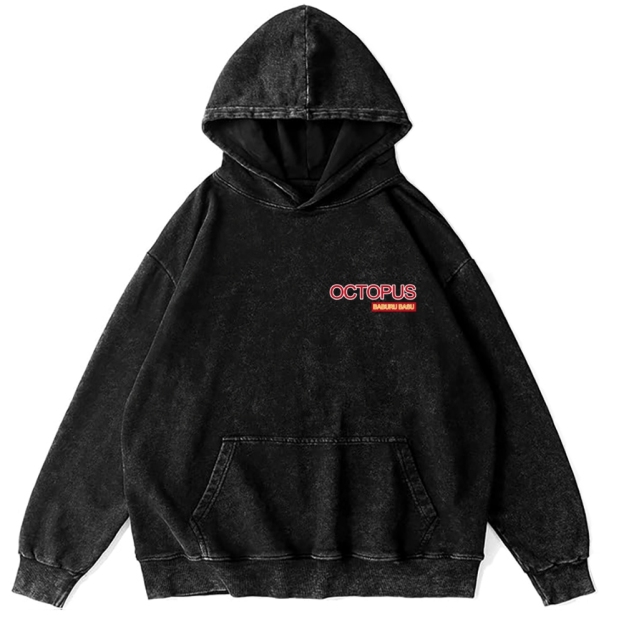 Bubble Bath Octopus Vintage Washed Cotton Back Art Hoodie