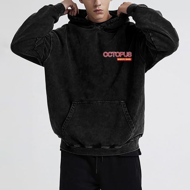 Bubble Bath Octopus Vintage Washed Cotton Back Art Hoodie