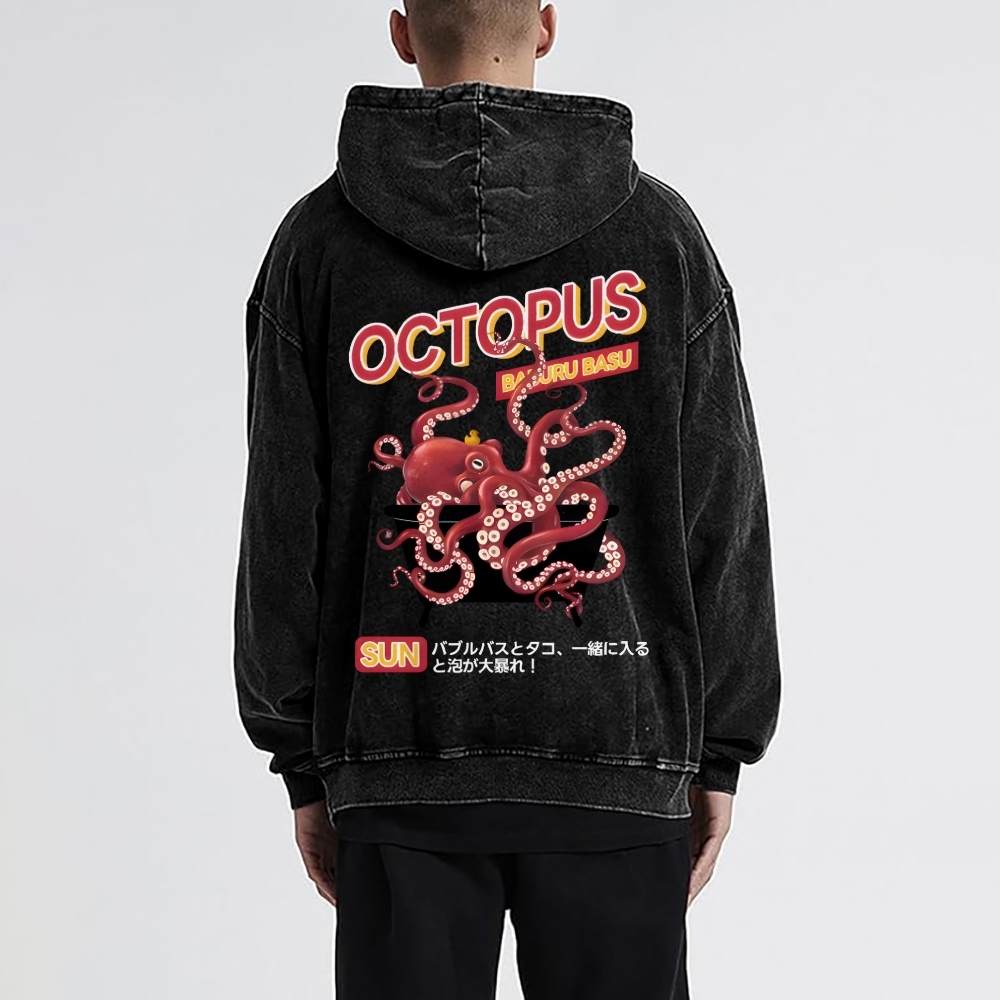 Bubble Bath Octopus Vintage Washed Cotton Back Art Hoodie