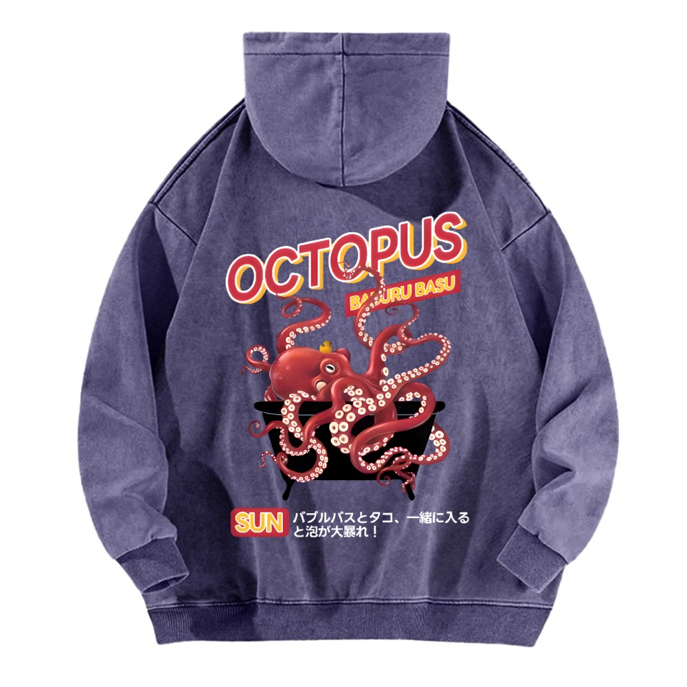 Bubble Bath Octopus Vintage Washed Cotton Back Art Hoodie