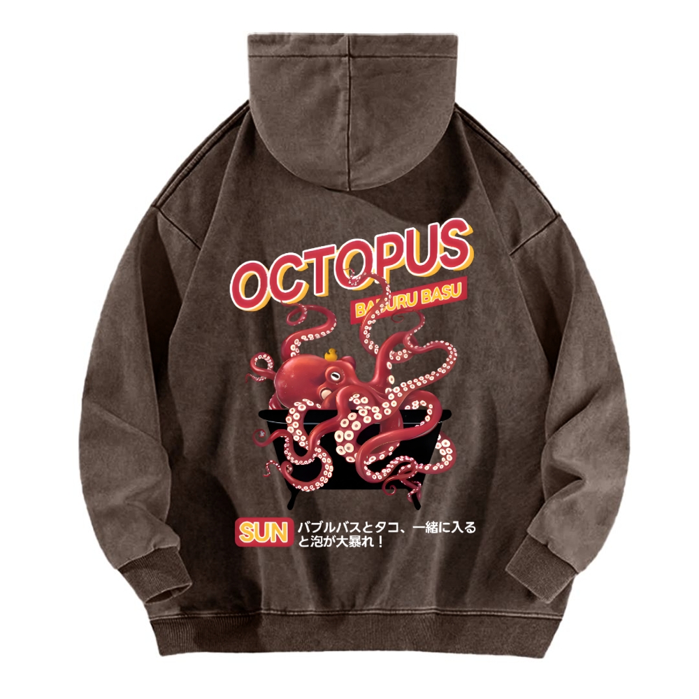 Bubble Bath Octopus Vintage Washed Cotton Back Art Hoodie