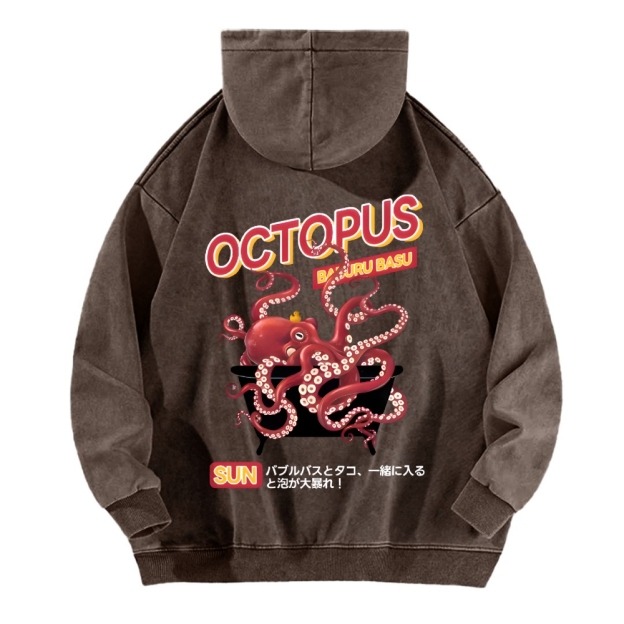 Bubble Bath Octopus Vintage Washed Cotton Back Art Hoodie