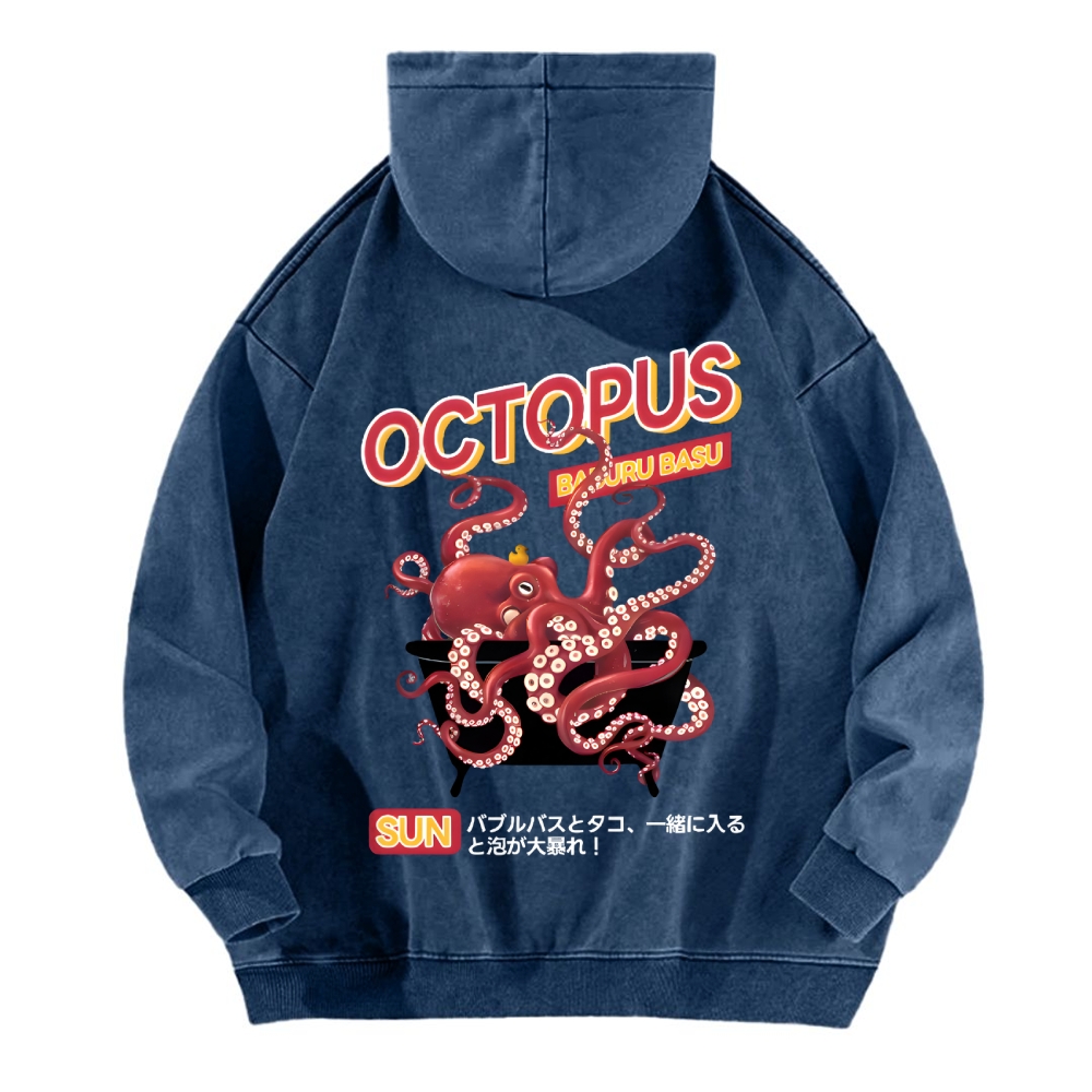 Bubble Bath Octopus Vintage Washed Cotton Back Art Hoodie