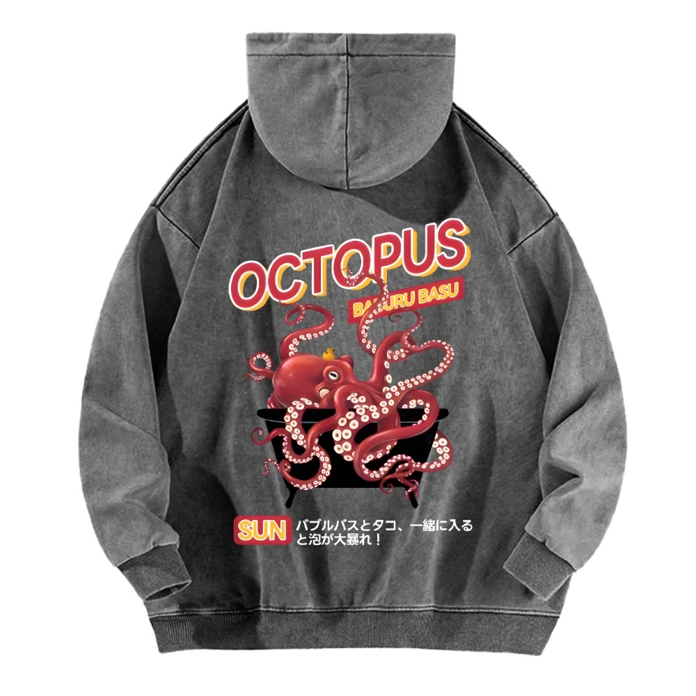 Bubble Bath Octopus Vintage Washed Cotton Back Art Hoodie