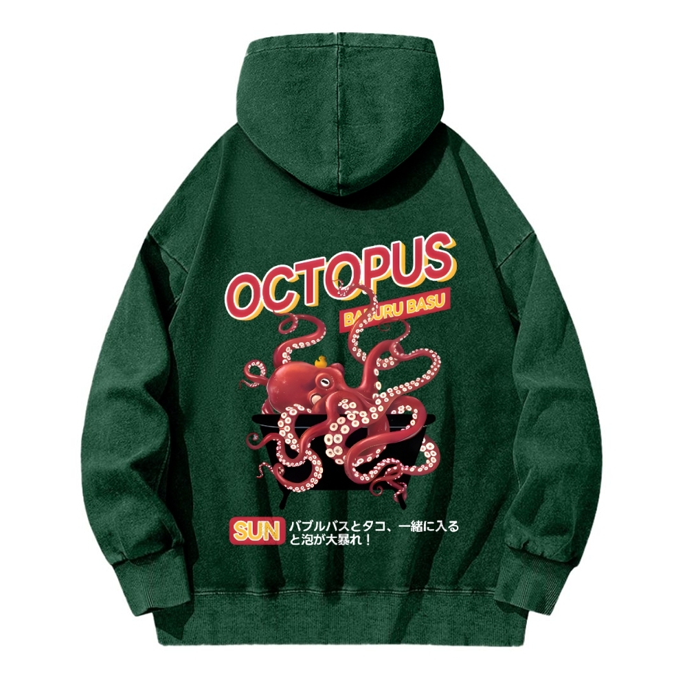 Bubble Bath Octopus Vintage Washed Cotton Back Art Hoodie