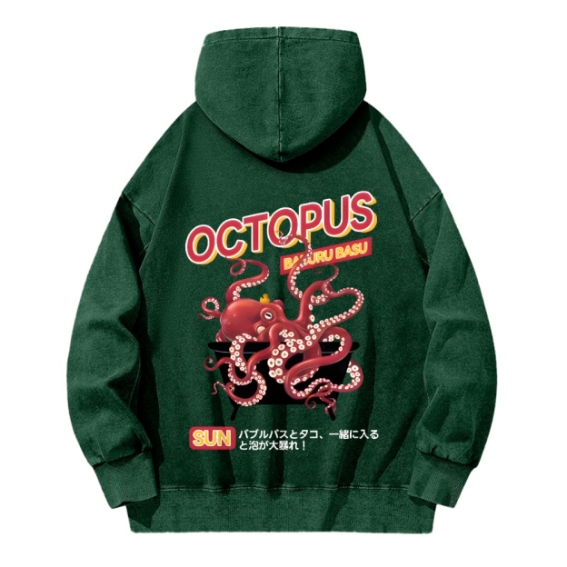 Bubble Bath Octopus Vintage Washed Cotton Back Art Hoodie